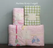 Pottery Barn Kids Zoey Bird Twin Quilt+Sham+Cottage Gingham Sheet Set PINK/GIRLS