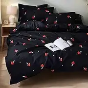 Lemfux Cute Mushroom Duvet Cover Kid Duvet Cover Sets Twin Mushroom-Shaped Pattern Cartoon Spring Duvet Cover (1 Duvet Cover+2 Pillowcases) Black Red