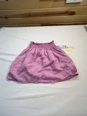 Cynthia Rowley Mini Skirt 100% Linen Pink Small Pockets Smocked Waist