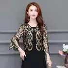 Ladies Sequin Cropped Cardigan 3/4 Sleeve Mesh Glitter Bolero Jacket Tops Cape