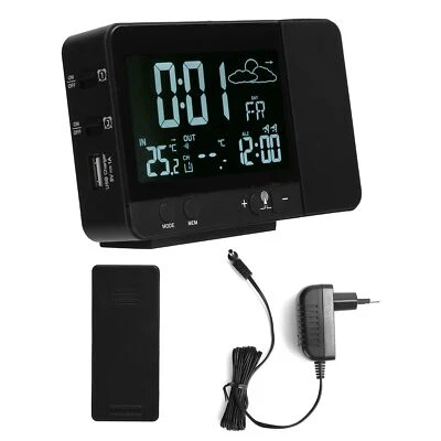 Projection Alarm Clock Wireless Indoor Outdoor Thermometer Temperature Humidi AC