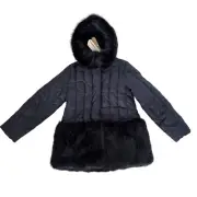 CREWCUTS J.CREW GIRLS' FUR-TRIMMED PUFFER COAT SIZE 12 Blue Primaloft New