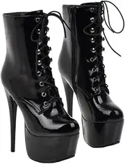 [MOBUTOFU] Fashionable Short Boots Patent Leather High-heels Lacing for Chic Look