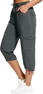[ISEEGZ] Women's Hiking Cargo Capris Quick Dry Lightweight Loose Water Resistant Elastic Waist Travel Pants Sweatpants