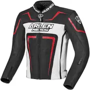 Arlen Ness Motegi Motorcycle Leatherjacket, black-white-red, Size 50 for Men Black White Red