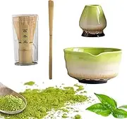 XIULIUU Matcha Tea Set - 4 Pcs Ceremony Accessory Kit With Bowl, Bamboo Whisk, Scoop, Sifter, and Holder (Kiln Green)