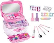 Makeup Set for Kids - Washable Toy Makeup Kit - Nail Art Accessories Princess Dolls Dress Up Toy Play Real Makeup Set for Performance Dance Show Role Play