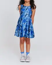 Terez Girls' Denim Heart Patchwork Skater Dress - Little Kid, Big Kid