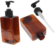 ARTSEWPLY 2Pcs Refillable Empty Square Plastic Cream Lotion Dispenser with Spray Pump for Cosmetic Shampoo Liquid Soap Petg Bottles Brown