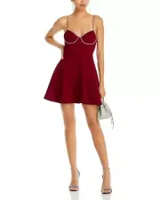 AQUA Women's Red Crystal Trim Mini Cocktail Dress L24930 Size Large