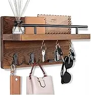 Wooden Wall Key Holder with 5 Hooks Mail Organizer with Shelf Home Decor for Entryway Hallway - Brown