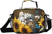 Insulated Lunch Box Snow Leopard Sunflower for Women Men - Ideal for Work, Picnics - Includes Adjustable Shoulder Strap