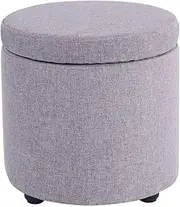 Round Storage Box Ottoman Foot Rest Space Saving Organizer for Bedroom Living Room Hallway 32x32x32cm (12x12x12inch) Light Grey
