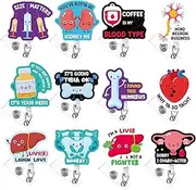 Dunzoom 12 Pcs Funny Badge Reels Cute Nurse Badge Holders Bulk Retractable Name ID Clips for Doctor Nurses Women Men Office Gift Supplies