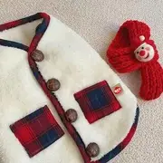 Plaid Chenille Pet Top with Scarf (Various Designs) White - XL