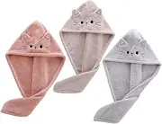 LOLIPPYY 1Set Cute Cat Cartoon Drying Hair Wraps Super Absorbent Fleece Towels for Quick Drying Bath Accessories for Home Travel Present for Friends