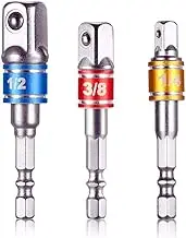 CIGOTU Impact Grade Socket Adapter/Extension Set Turns Power Drill Into High Speed Nut Driver,1/4-Inch Hex Shank to Drive for Adapters to Use with Drill Chucks, Sizes 1/4" 3/8" 1/2", Cr-V, 3-Piece