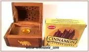 ONE ASST WOODEN SMALL COFFIN INCENSE BURNER & 1 BOX OF 10 CINNAMON CONE INCENSE