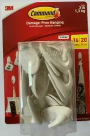 Open 3M Command Damage-Free Hanging White Designer Hooks 16 Hooks/20 Strips