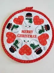 Vtg 80s SNOWMAN HEART RETRO POT HOLDER HOT PAD Round Red CSC Christmas