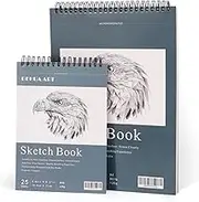 A4 & A5 Sketch Book Set of 2, 80 lb/120 GSM Top Spiral Bound Sketch Pad, 75 Sheets Thick Paper Hardcover Art Sketchbook for Drawing Sketching Painting Beginners Artists (A)