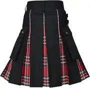 [Generic] 8 Simple Mens Fashion Scottish Plaid Contrast Color Pocket Pleated Skirt Men Pants