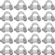 20Pcs Mini Hose Clamp, Stainless Steel, Hose Tube Clip for Motor Vehicle Petrochemical Pharmaceutical, Screw Hose Clamp, Silver Galvanized (23-25mm)