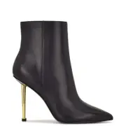 NINE WEST - TRYIN, Black REAL leather ankle boots, 4" metal stiletto heel, SZ 12