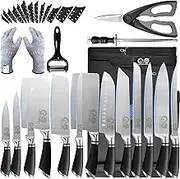 XYJ Authentic Since 1986,Professional Knife Sets for Master Chefs, Chef Knife Set with Bag,Sheath,Culinary Kitchen Butcher Meat Knives,Cooking Cutting,Santoku,Utility, Fruits,Stainless Steel