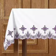 Purple Eucharistic Altar Frontal Features Luxurious Grapes and Wheat with Cross