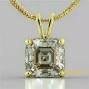 3CT Asscher Cut Diamond Solitaire Jewelry Pendant 14K Yellow Gold Finish
