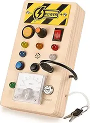 Montessori Toddler Busy Board,Toddler Sensory Play Wooden Busy Board with 6 LED Light switches,Wooden Montessori Toys for Baby 1 2 3 Year Old Boys Girls Toddler Learning Early Education Travel Toys