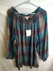Womens Knox Rose Pullover Eclipse Plaid Peasant Blouse XL 3/4 Sleeves Prairie