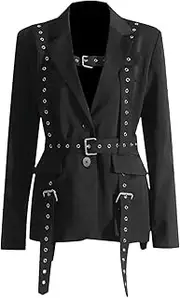 [Zadaos] Women's Bandage Patchwork with Belt Single-Breasted Blazer Notched Elegant Suit Jackets