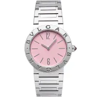 在飛比找Yahoo奇摩購物中心優惠-BVLGARI 寶格麗 粉色石英精鋼鍊帶腕表(103711)