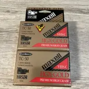 2 Pack Maxell VHS-C TC-30 HGX-Gold Premium High Grade Video Tapes NEW & SEALED