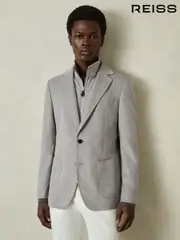 Reiss Grey Patch Regular-Fit Single-Breasted Blazer With Gilet Insert (AT0679) | $675