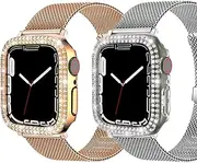 [Hooglny] Hard PC Bling Rhinestone Case Compatible for Apple Watch Series 7 41mm, Shiny Crystal Diamond Protective Cover Bumper Frame for iWatch Series 7 [Without Screen Protector], 2 Pcs