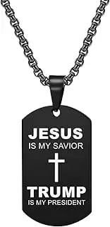 [HOMLIFPER] Trump Pendant Necklace-Jesus Is My Savior Trump Is My President Men's Dog Tag Necklace Donald Trump Necklace Republican MAGA Gifts Funny Trump Jewelry Gifts for Him Her