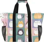 [sanluoli] Bags And Totes Collapsable Beach Bag Sandproof with Handles Laundry Tote, Cute Cartoon Cats Plaids, 1 size