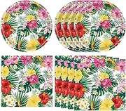 40PCS Hawaiian Luau Party Decoration, Luau Decoration Aloha Tropical Palm Leaves Tableware Supplies Hawaii Disposable Plates, Napkins, Party Supplies for Birthday Summer Kid