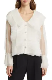 NIKKI LUND Gloria Ruffle Cardigan in Ivory at Nordstrom, Size Small