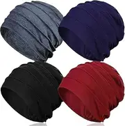 [Generic] 4 Pieces Cotton Slouchy Chemo Beanies, Chemo Headwear Cancel Hats for Women with Hair Loss