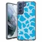 For Samsung Galaxy S20 S21 S23 S24 FE 5g TPU Case+Glass(Cow Skin Cyan)