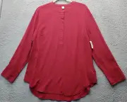 Old Navy Tunic Top Womens Large Red Long Sleeve Crew Neck High Low Button Front