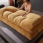 Thick Fluffy Japanese Futon Mattress - Winter Warm Soft Sherpa Tatami Sleeping Pad, Foldable Portable Plush Fuzzy Floor Mattress Topper for Dorm Guest Bed Camping RV Sofa (Camel,150x200cm)