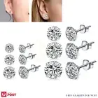 1Pair Earrings Sterling Silver Ear Studs Ring Piercing 3-8mm Zirconia Jewellery