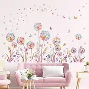 decalmile Colorful Dandelion Flower Wall Art Decals Flying Floral Butterfly Wall Stickers Living Room Bedroom Nursery Wall Decor