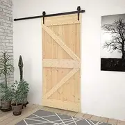vidaXL Solid Wood Pine Sliding Door with Hardware Set Home Office Wooden Front Entrance Barn Door Easy Installation Building Material