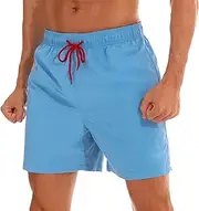 [Aosufei] Men's Waterproof Breathable Board Shorts Quick Dry Beach Trunks with Pockets Elastic Waist Casual Shorts